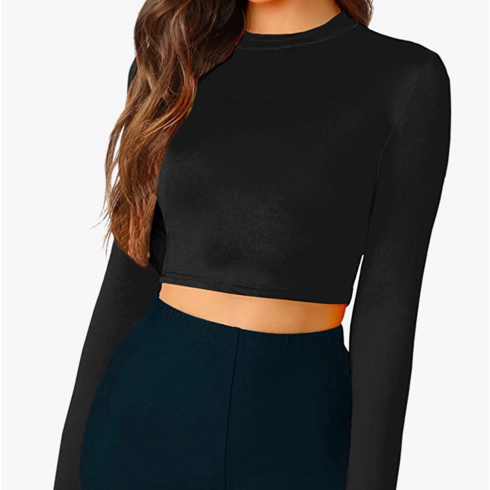 Fitted Long Sleeve Black High Neck Top
